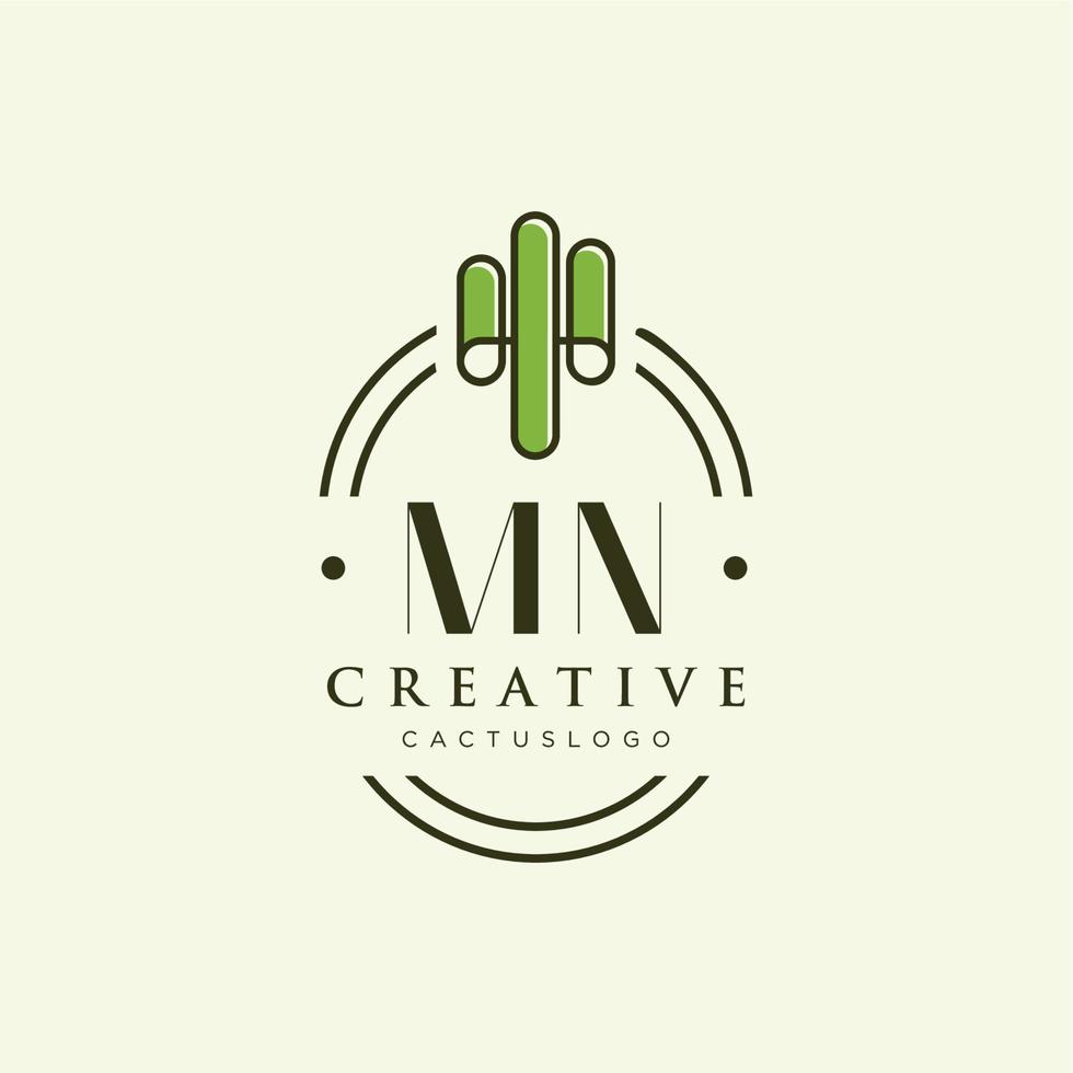 MN Initial letter green cactus logo vector