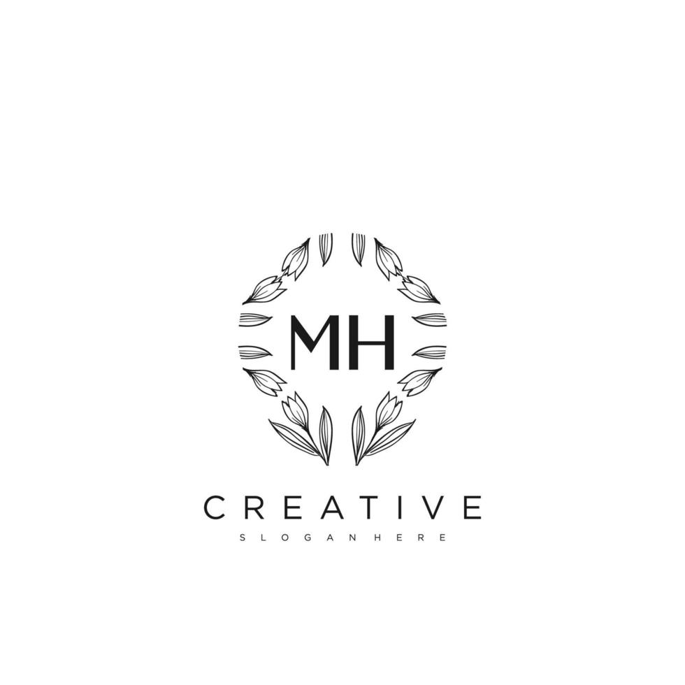 MH Initial Letter Flower Logo Template Vector premium vector art