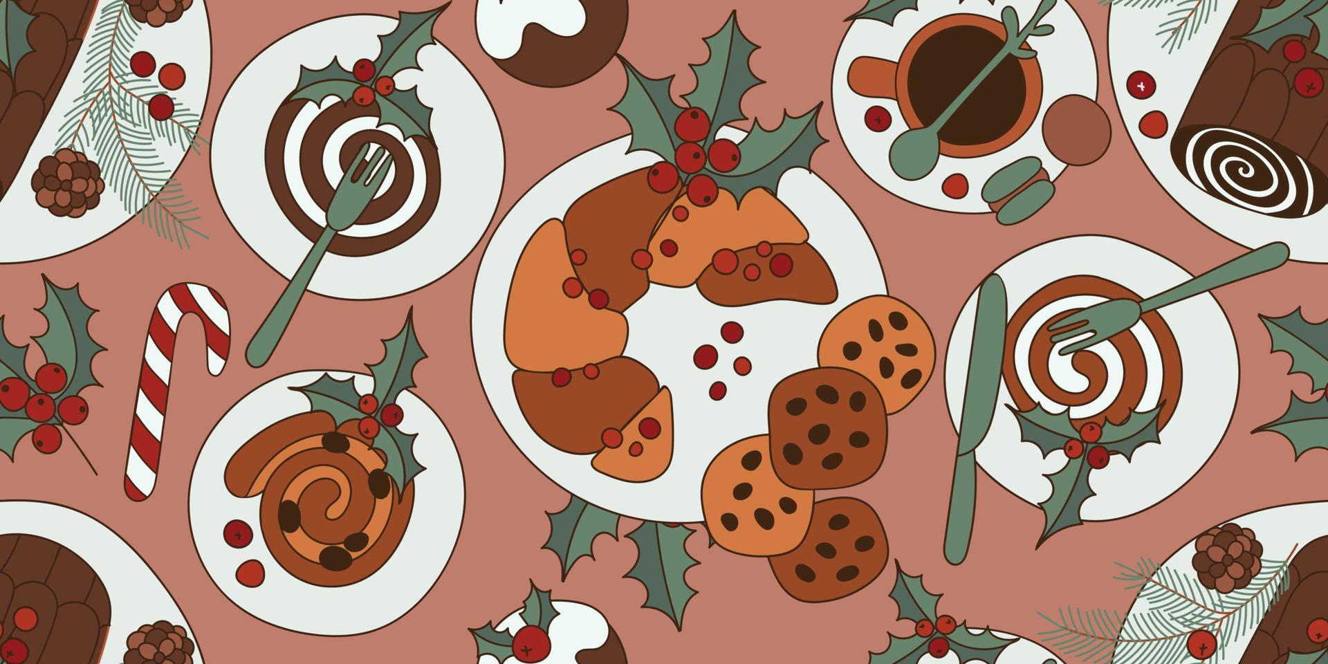 Sweet Christmas and Happy New Year retro style seamless pattern. Vector illustration.