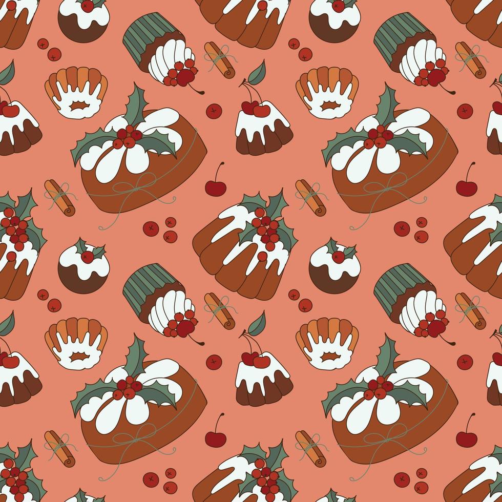Christmas Desserts cute Seamless Patternt vector illustration.