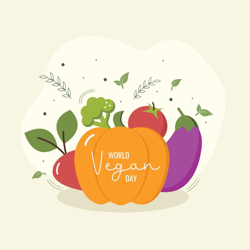 Illustration of vegetables, healthy right food, vegan day, vegetarianism. Vector