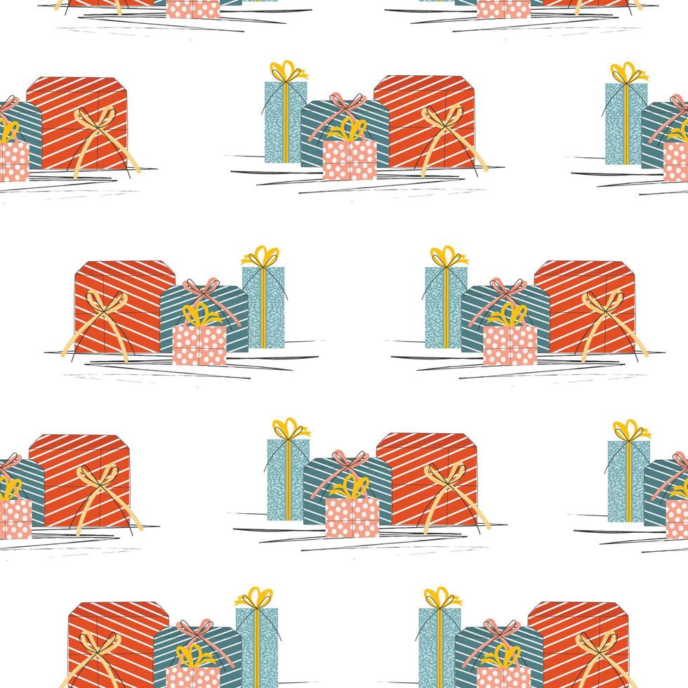 Seamless pattern with different gift boxes for gifts. Vector