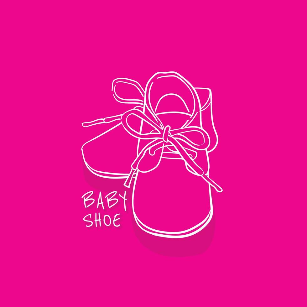 arte de línea blanca de diseño de zapatos de bebé para publicidad de bebé o diseño de logotipo vector