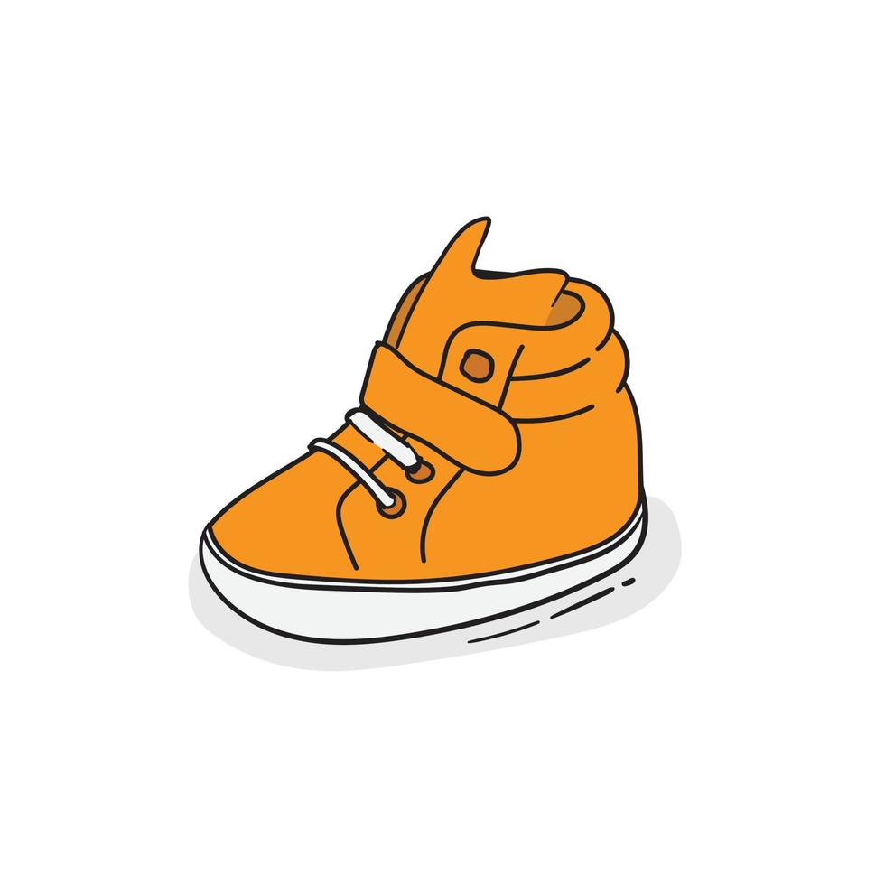 lindo diseño de bota de bebé en color amarillo para el diseño de plantilla de publicidad de bebé vector