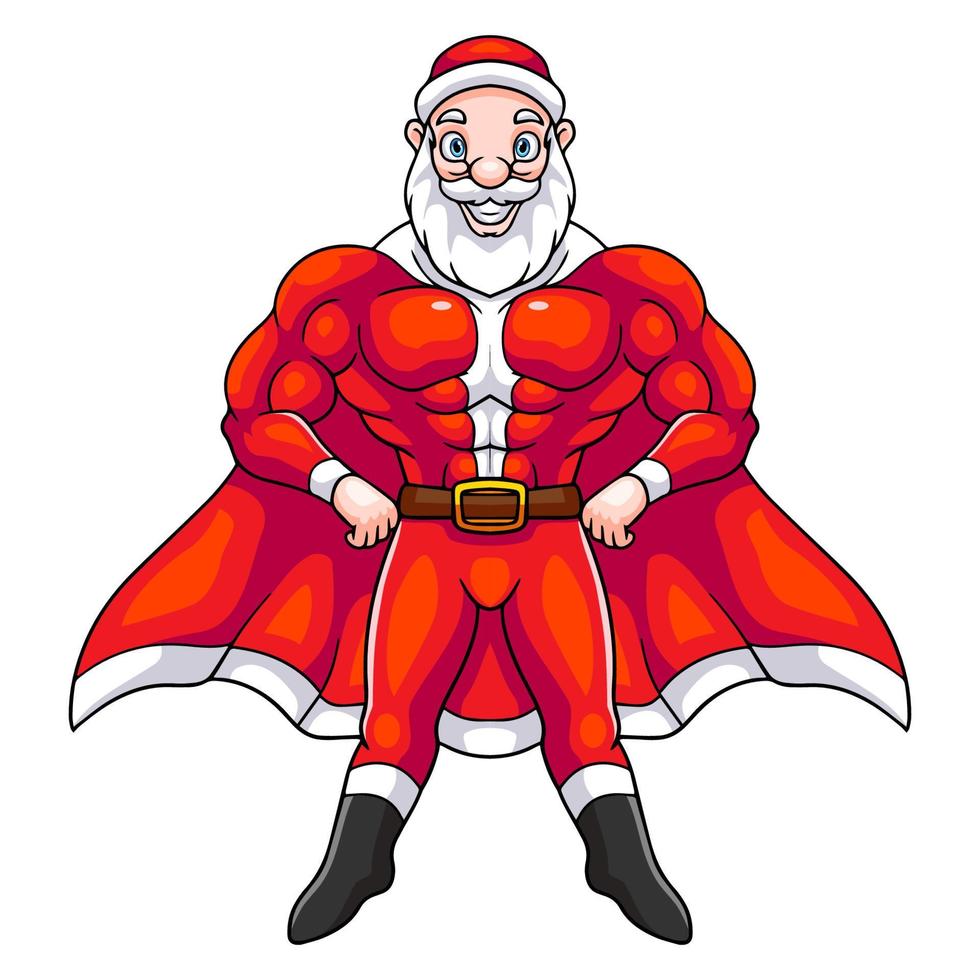 Cartoon super hero santa claus isolated on white background vector