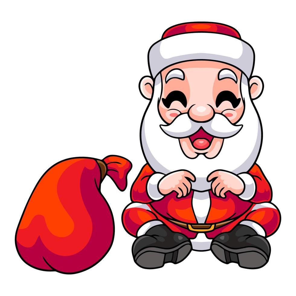 Cartoon santa claus sitting and smiling isolated on white background vector