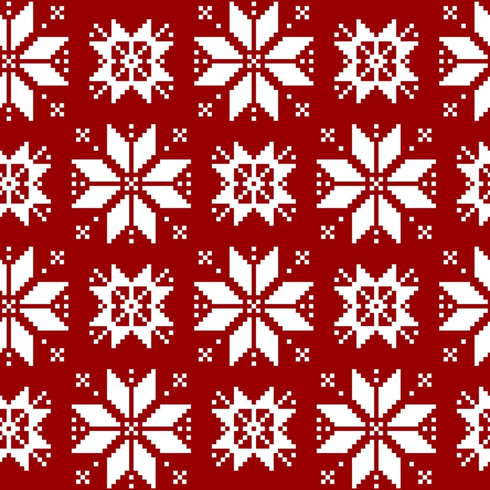Christmas pattern in classic red and white tones. Winter illustration with snowflakes and geometric ornaments. vector