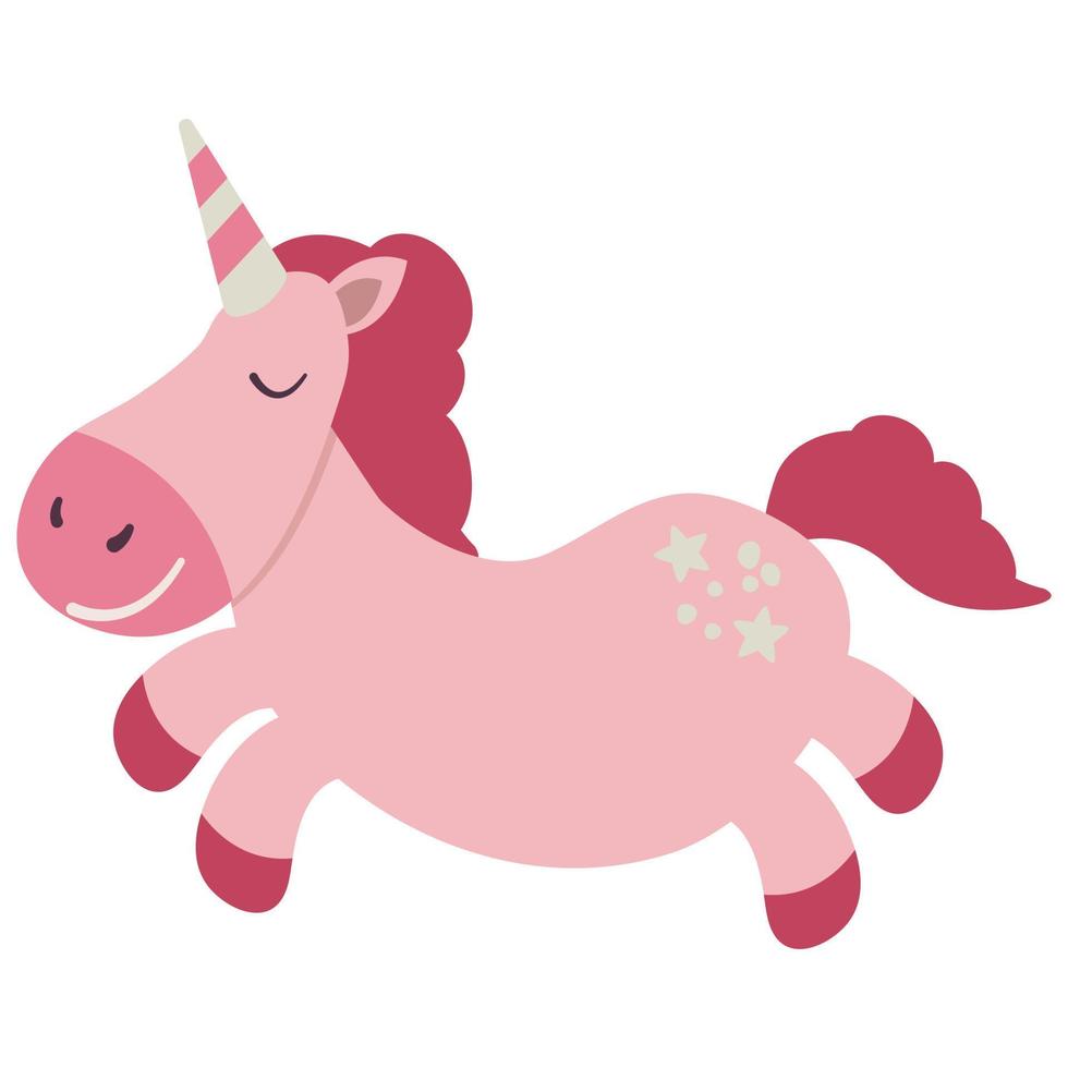 Pink unicorn. Drawn style. White background, isolate. Vector illustration