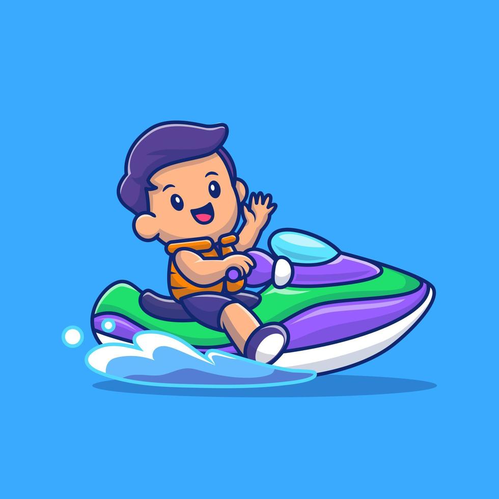 gente linda montando ilustración de icono de vector de dibujos animados de lancha de velocidad. gente deporte icono concepto aislado premium vector. estilo de dibujos animados plana