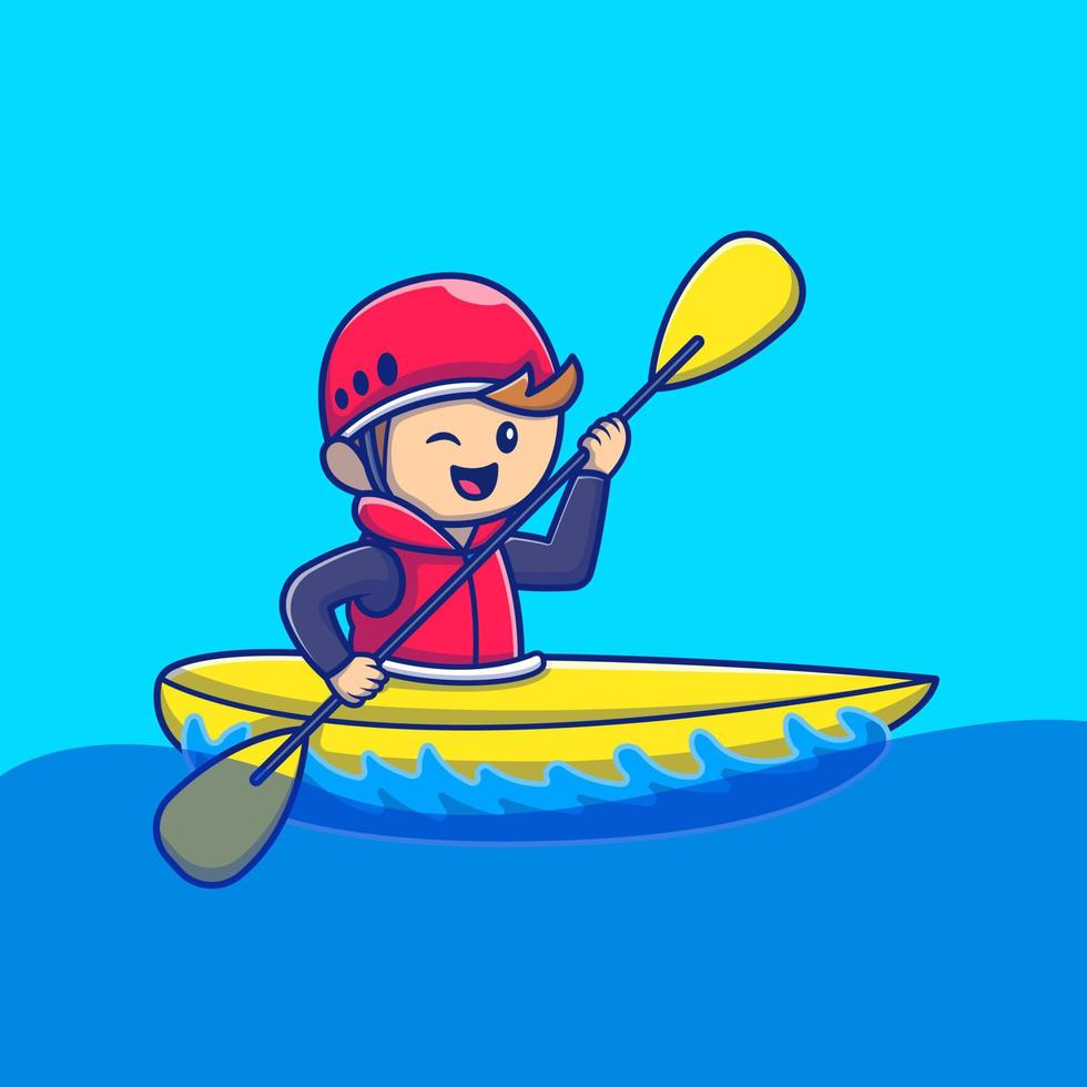 gente linda jugando ilustración de icono de vector de dibujos animados de kayak. gente deporte icono concepto aislado premium vector. estilo de dibujos animados plana