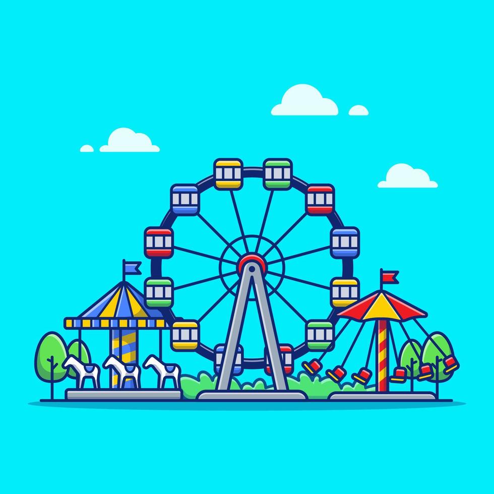 Ilustración de icono de vector de dibujos animados de festival de circo de carnaval. concepto de icono de parque y recreación vector premium aislado. estilo de dibujos animados plana