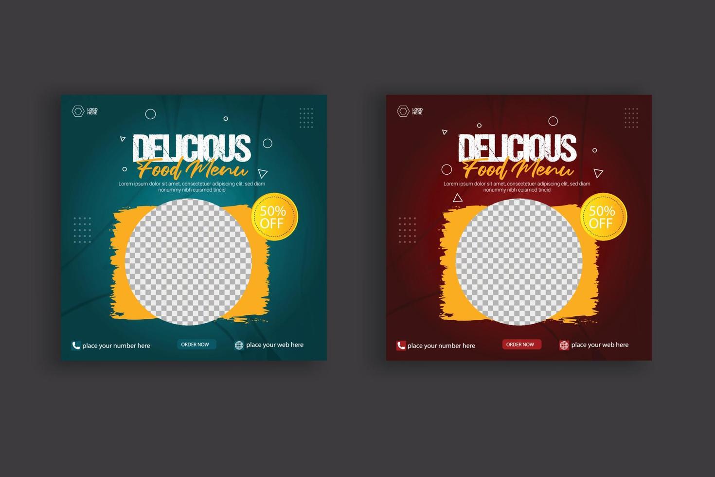 Food social media  post template for food promotion simple banner design vector