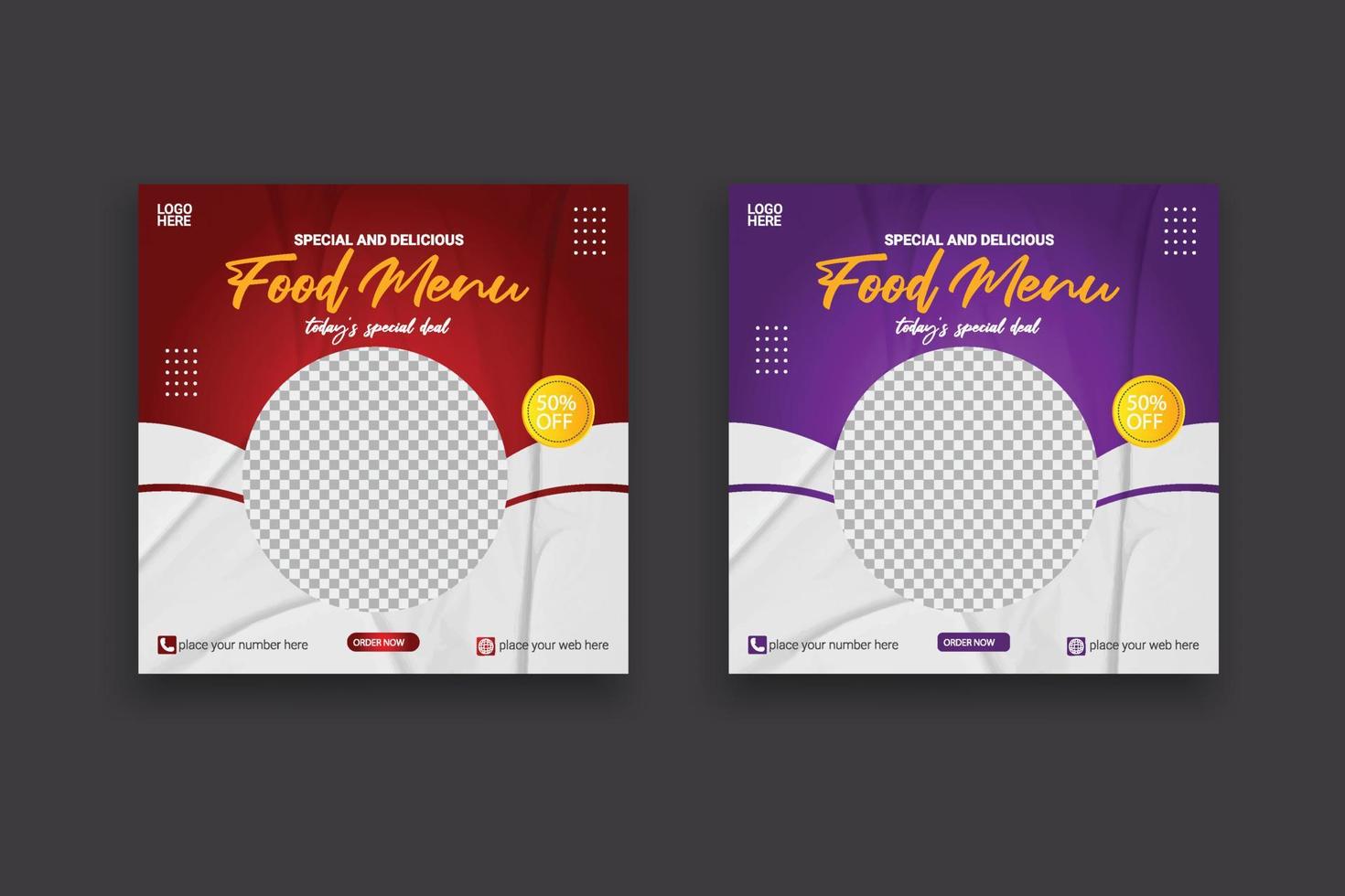 plantilla de publicación de redes sociales de alimentos para promoción de alimentos diseño de banner simple vector