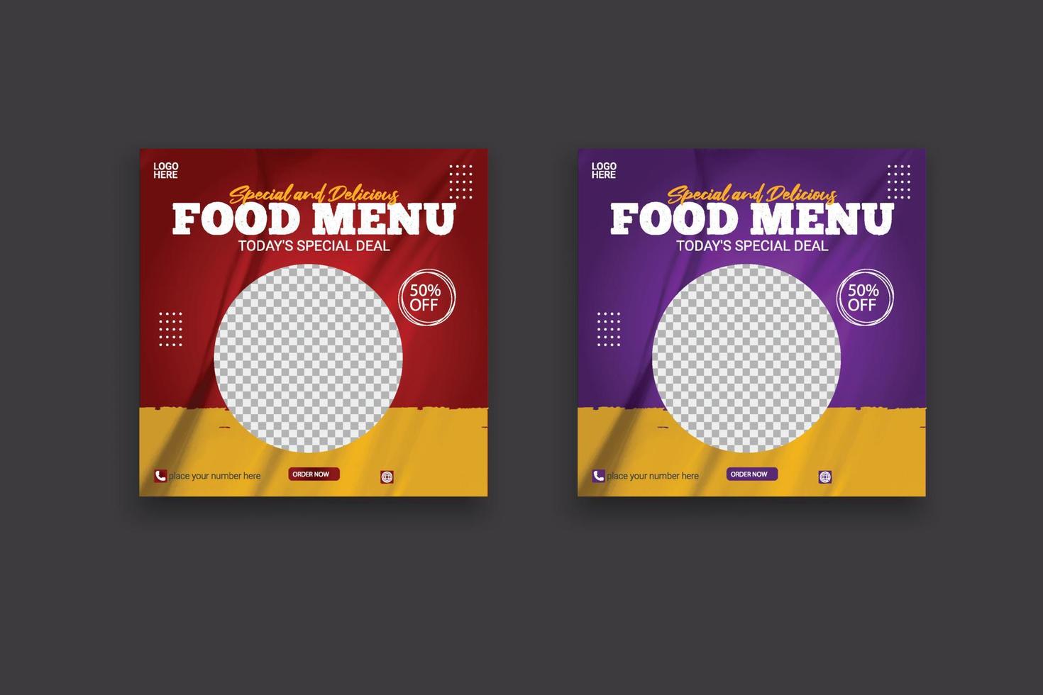 Food social media  post template for food promotion simple banner design vector