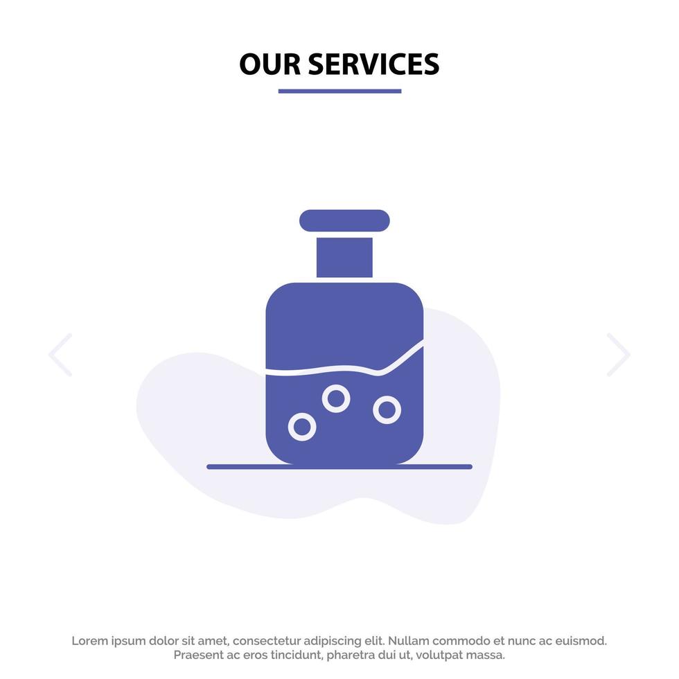 Our Services Lab Test Science Bottle Solid Glyph Icon Web card Template vector