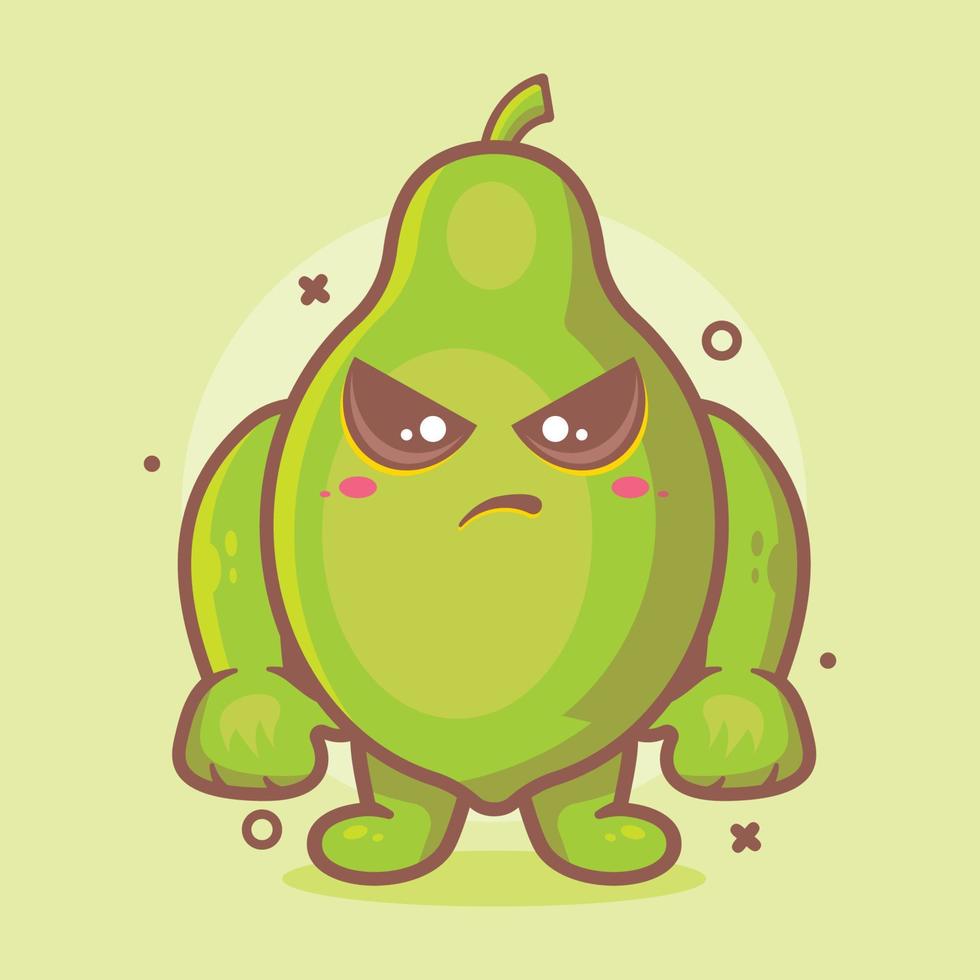 mascota de personaje de fruta de papaya seria con expresión enojada dibujos animados aislados en diseño de estilo plano vector