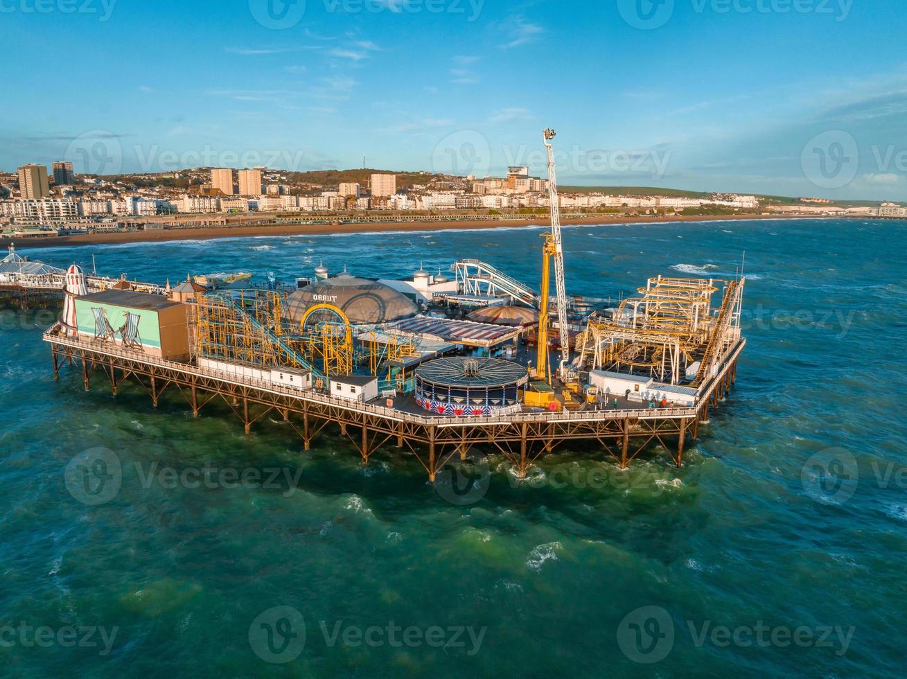 Aerial view of Brighton Palace Pier, with the seafront behind. photo