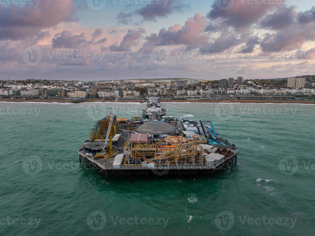 Aerial view of Brighton Palace Pier, with the seafront behind. photo