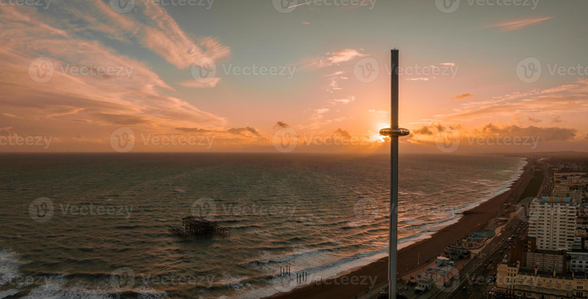Beautiful Brighton beach view. Magical sunset and stormy weather in Brighton photo