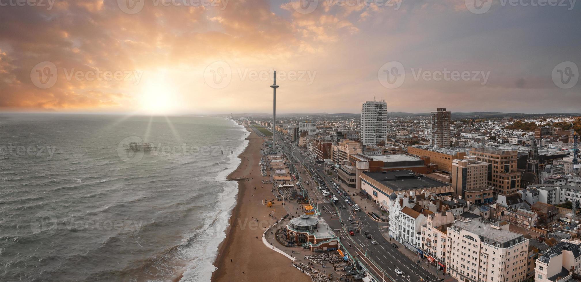 Beautiful Brighton beach view. Magical sunset and stormy weather in Brighton photo