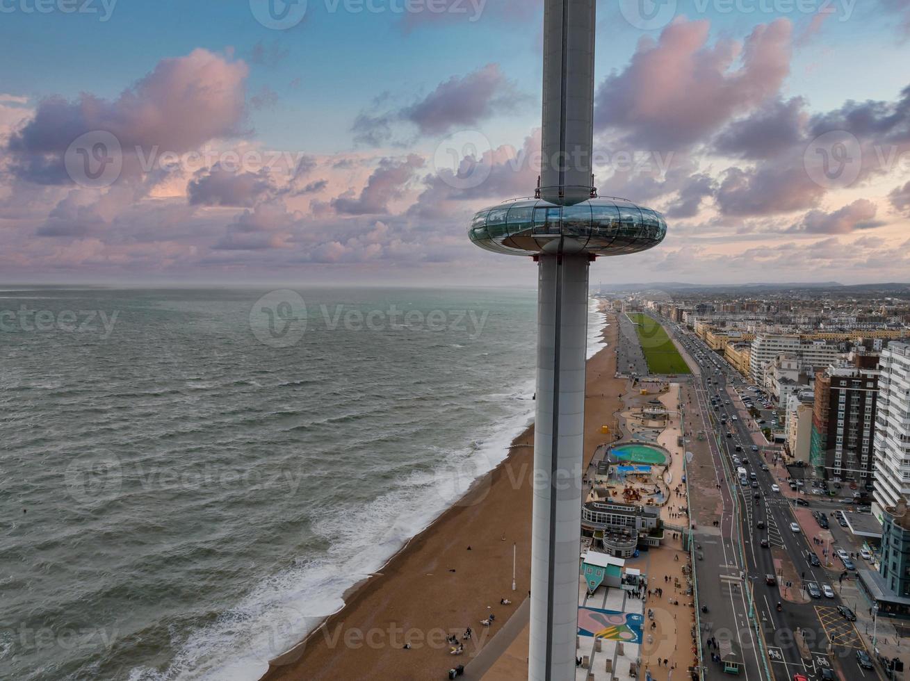 Aerial view of British Airways i360 observation deck in Brighton, UK. photo