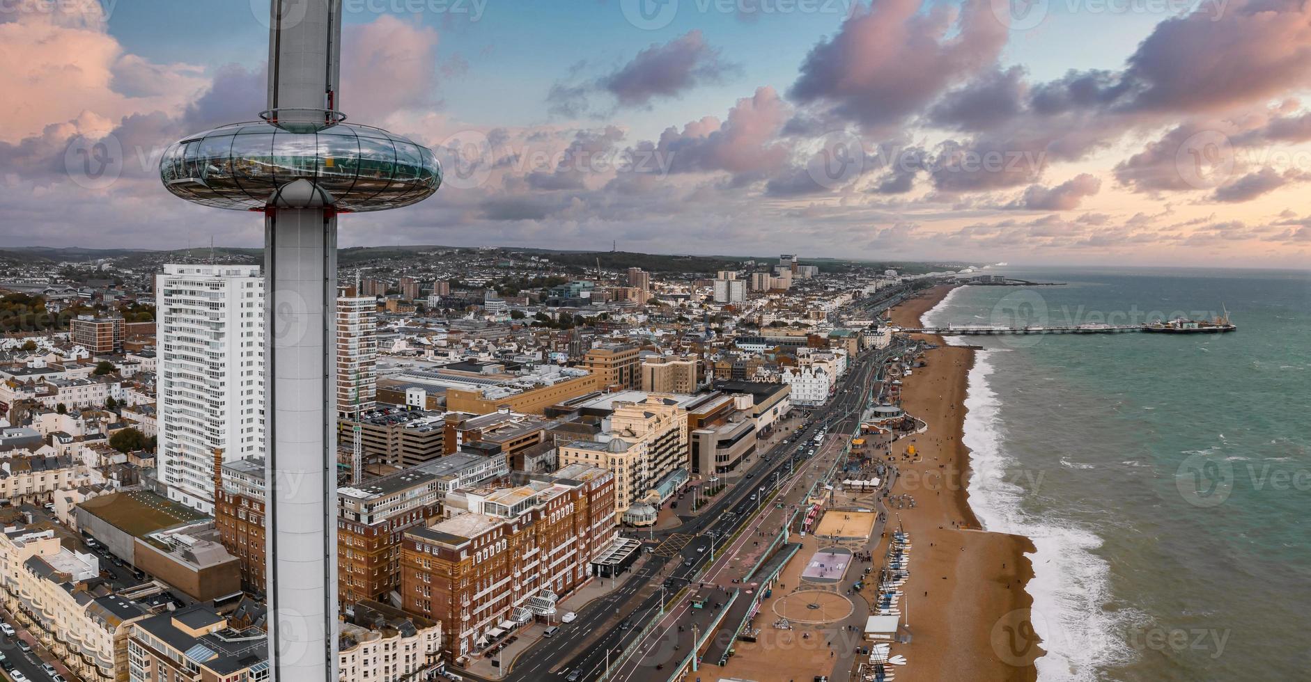 Aerial view of British Airways i360 observation deck in Brighton, UK. photo