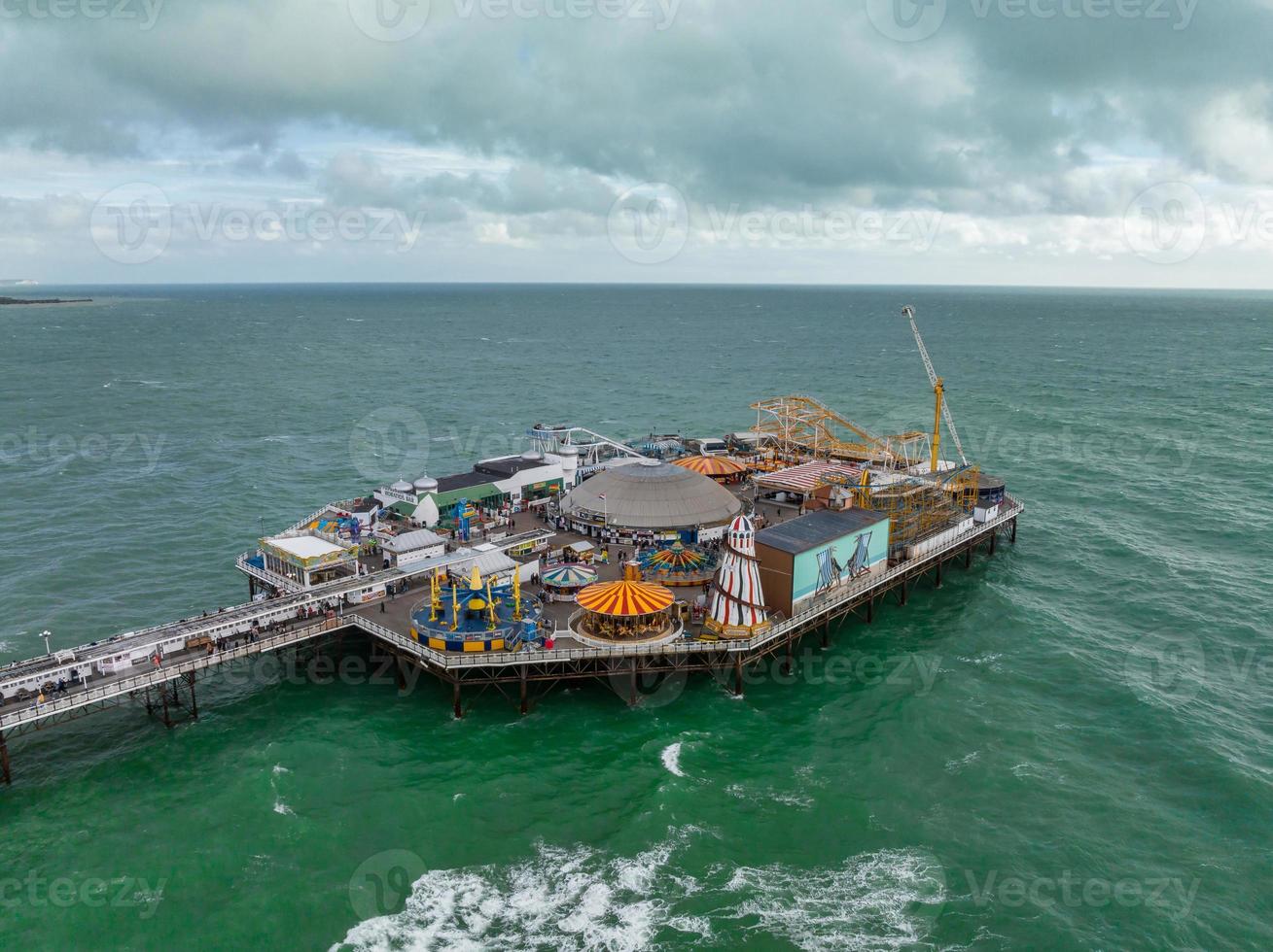Aerial view of Brighton Palace Pier, with the seafront behind. photo