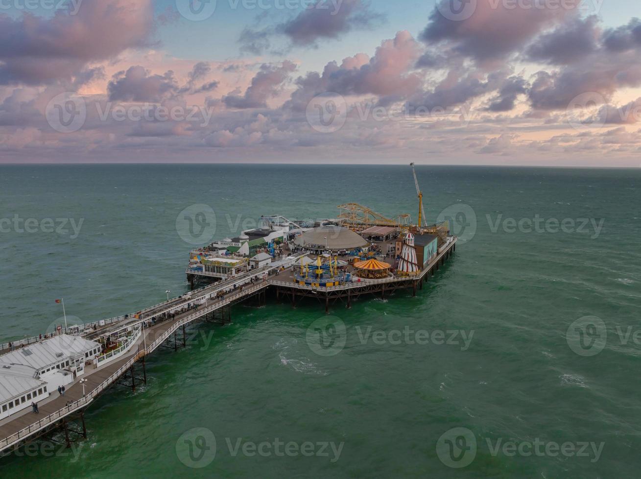 Aerial view of Brighton Palace Pier, with the seafront behind. photo