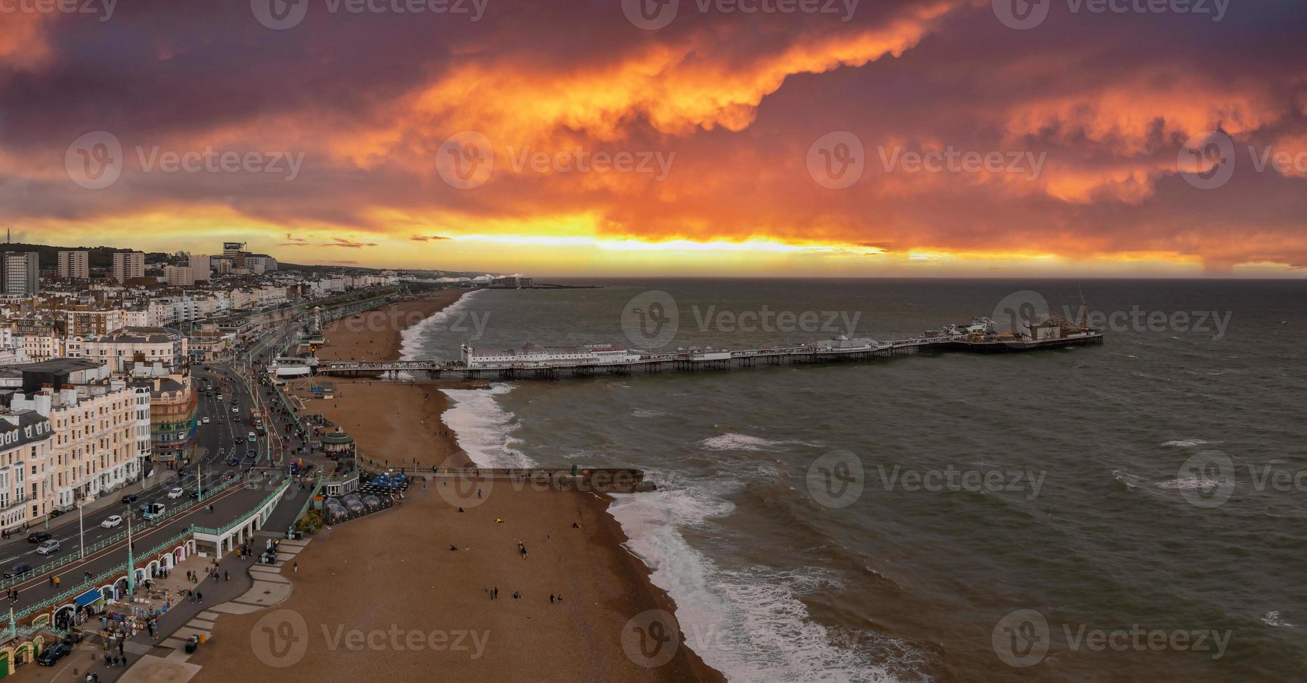 Beautiful Brighton beach view. Magical sunset and stormy weather in Brighton photo