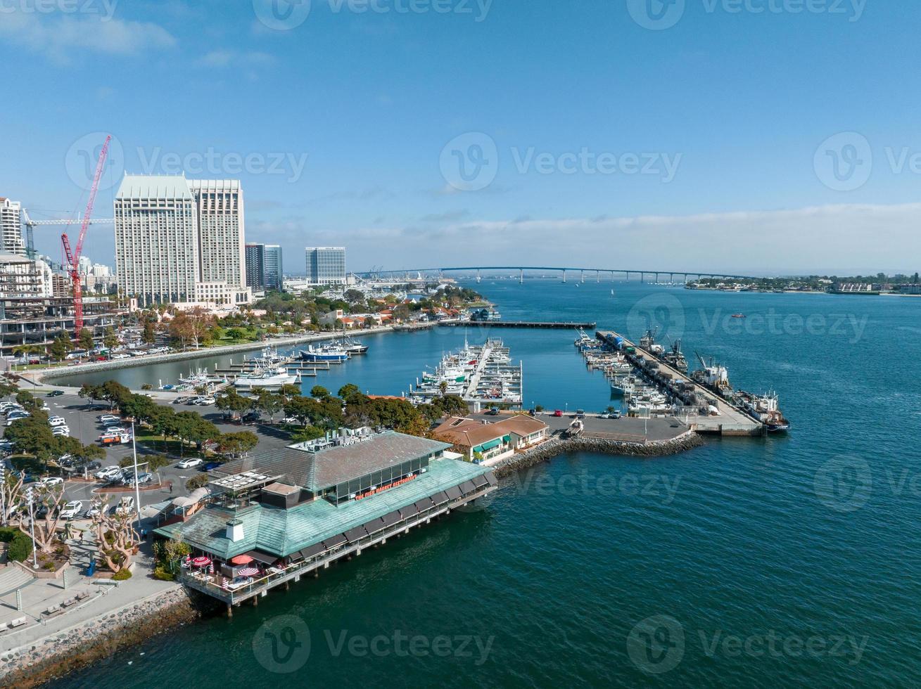 Panorama aerial view of Coronado Bridge with San Diego skyline photo