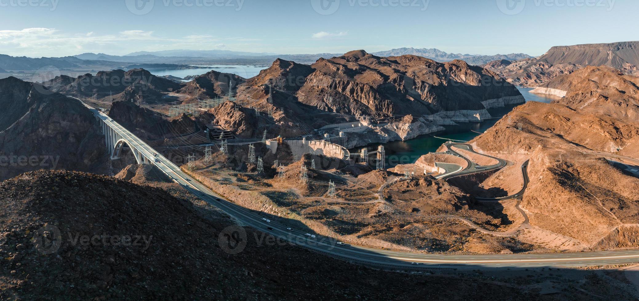 Aerial view of Hoover Dam and the Colorado River Bridge photo