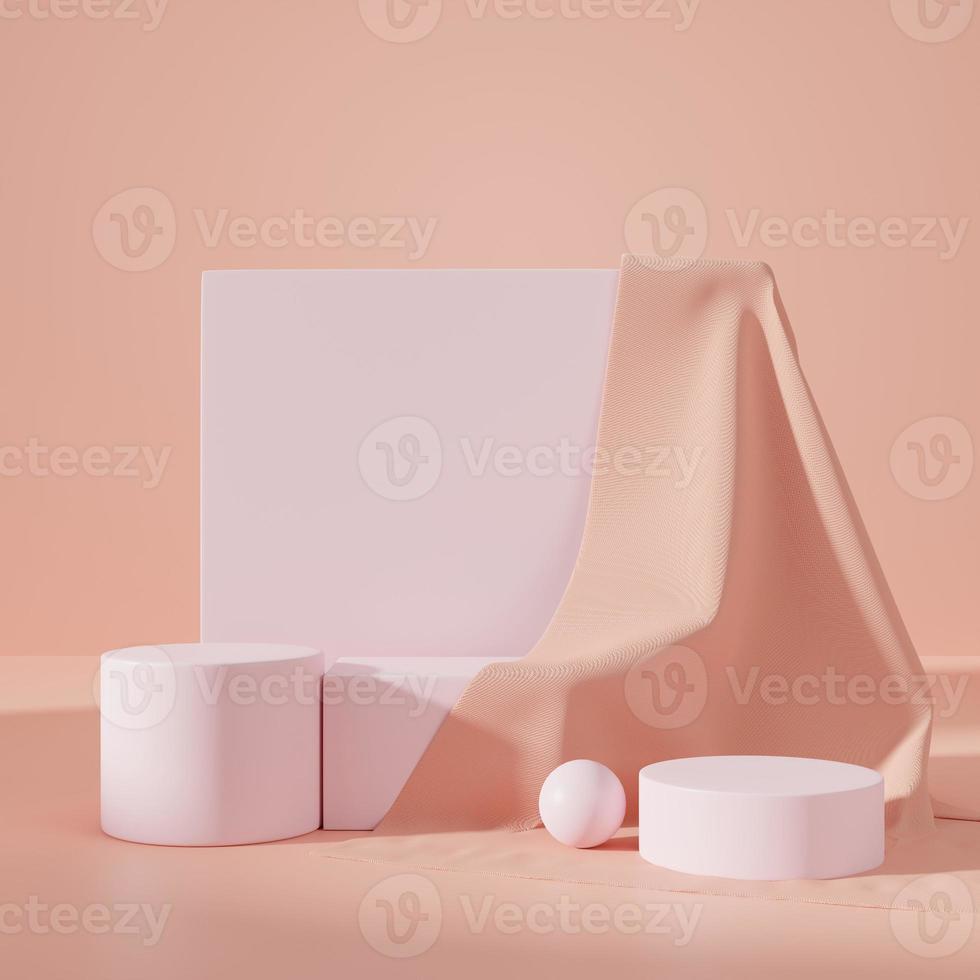 3D rendering of pink pedestal podium,minimal podium blank space for beauty cosmetic product photo