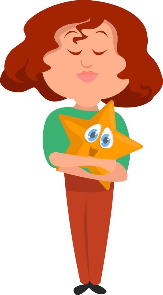 Woman hugging star , illustration, vector on white background