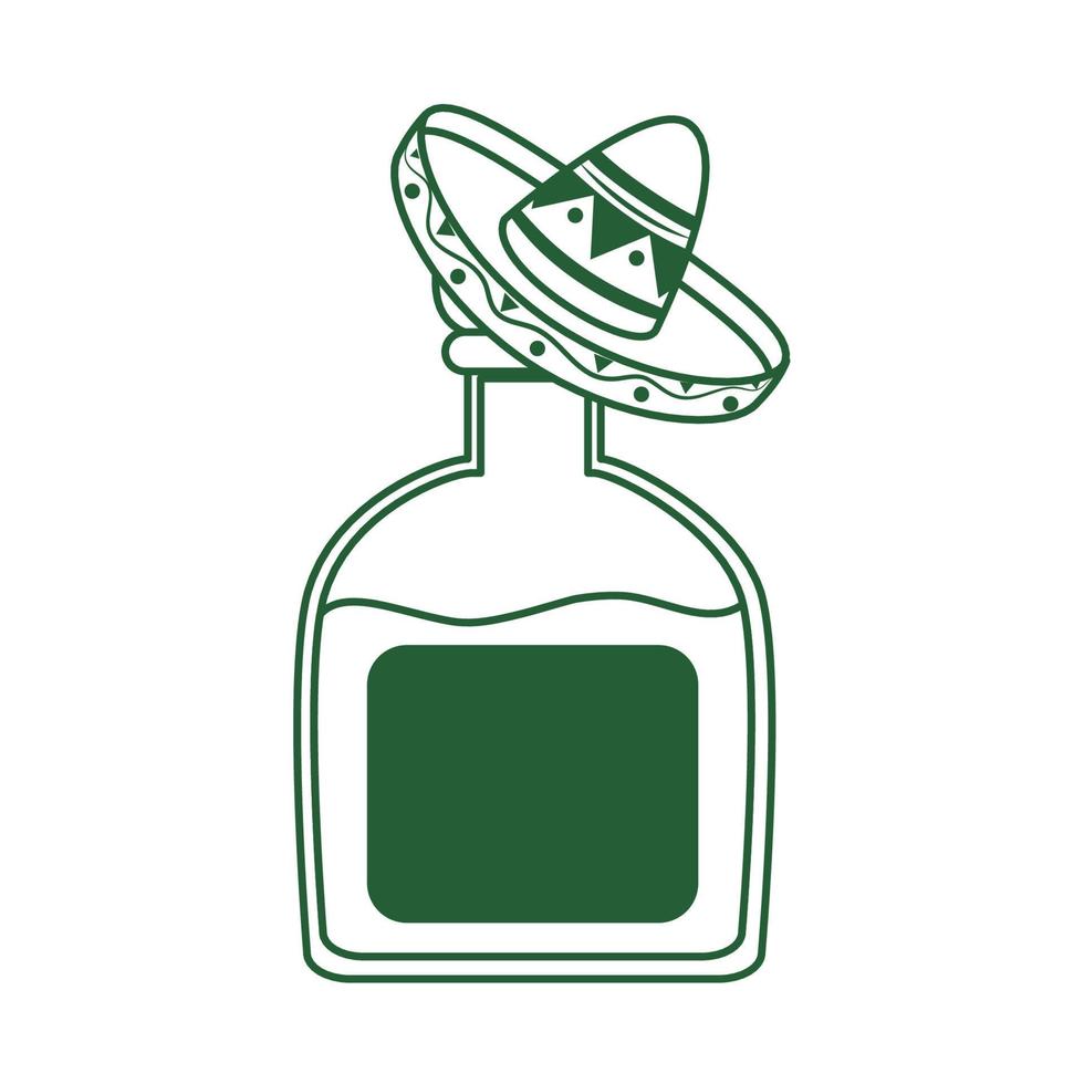 tequila bottle with hat cinco de mayo mexican celebration line style icon vector