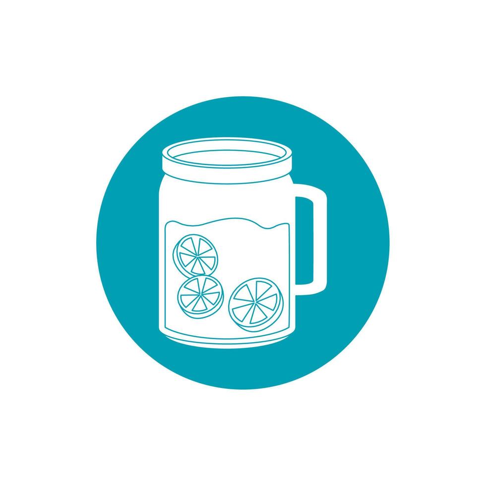 drinks glass mug juice with slices lemonblue block style icon vector