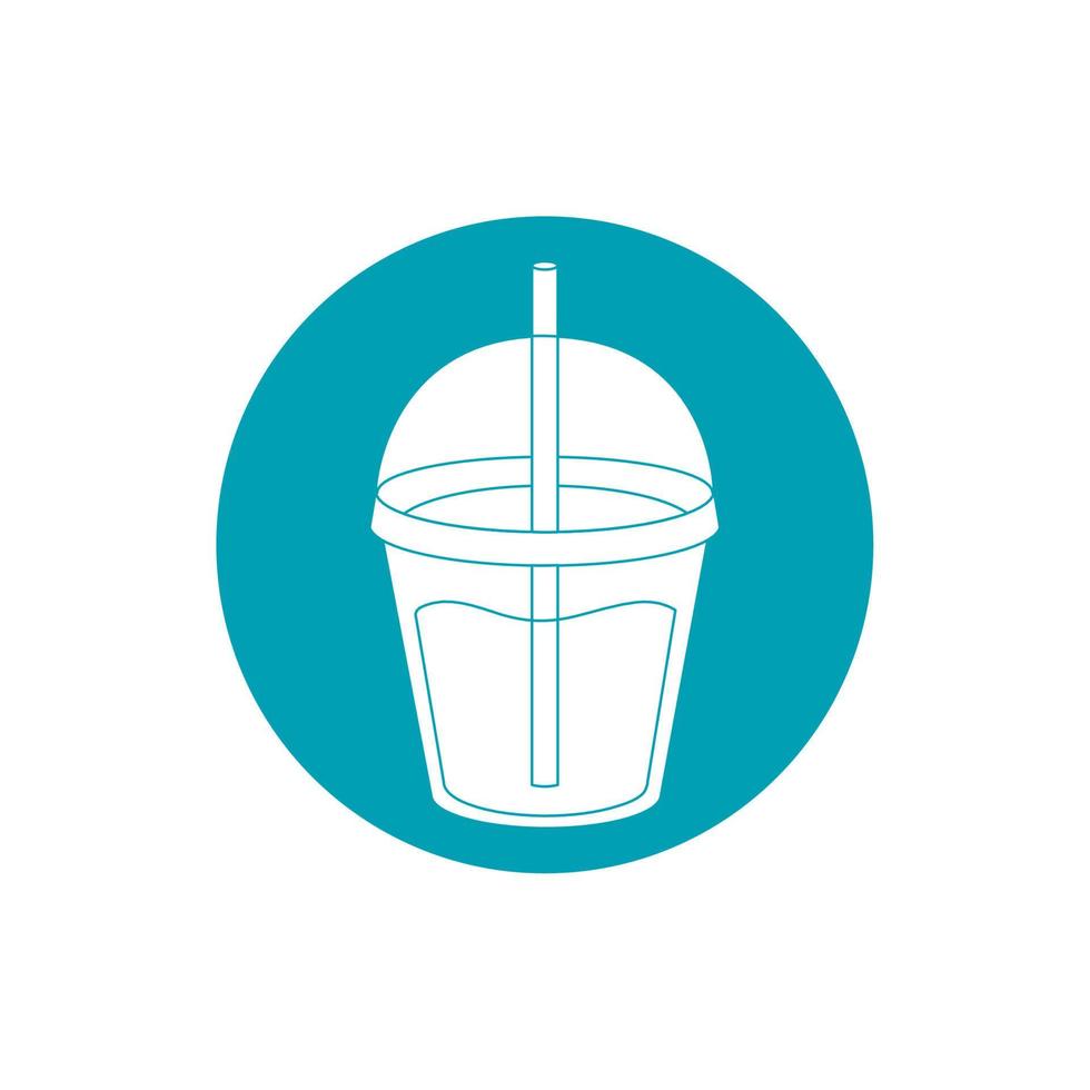 drinks plastic disposable cup milkshake with straw blue block style icon vector