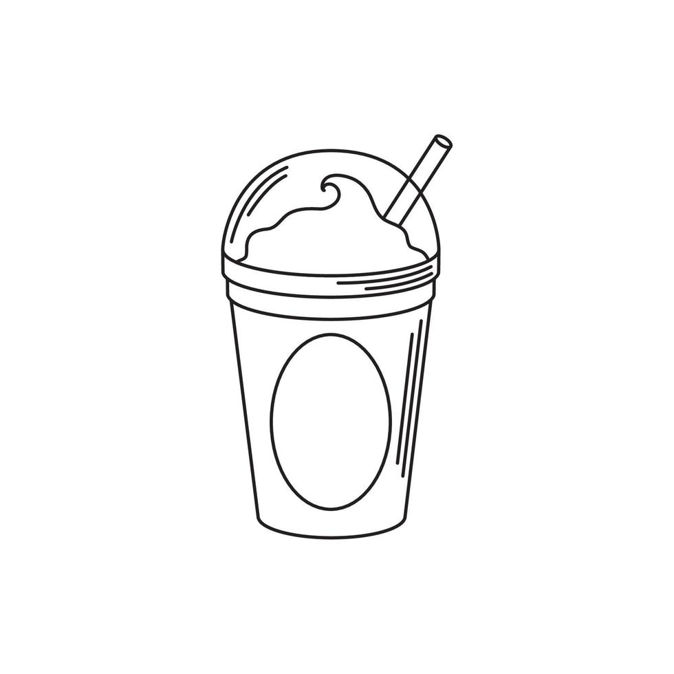 bebe frappe para llevar frío con icono de estilo de línea de paja vector