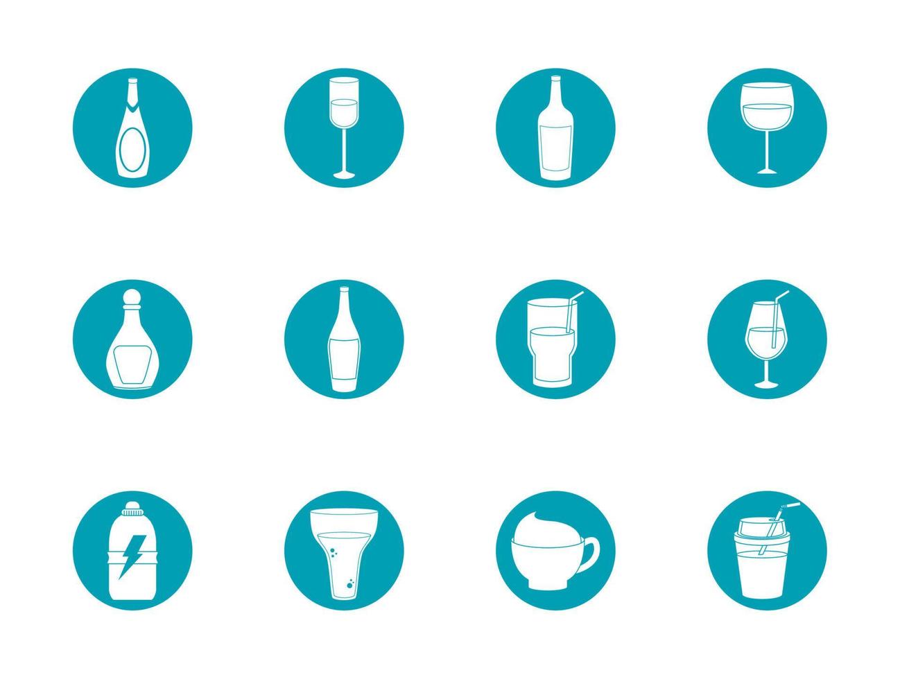 drinks beverage glass cups bottle alcoholic liquor icons set blue block style icon vector