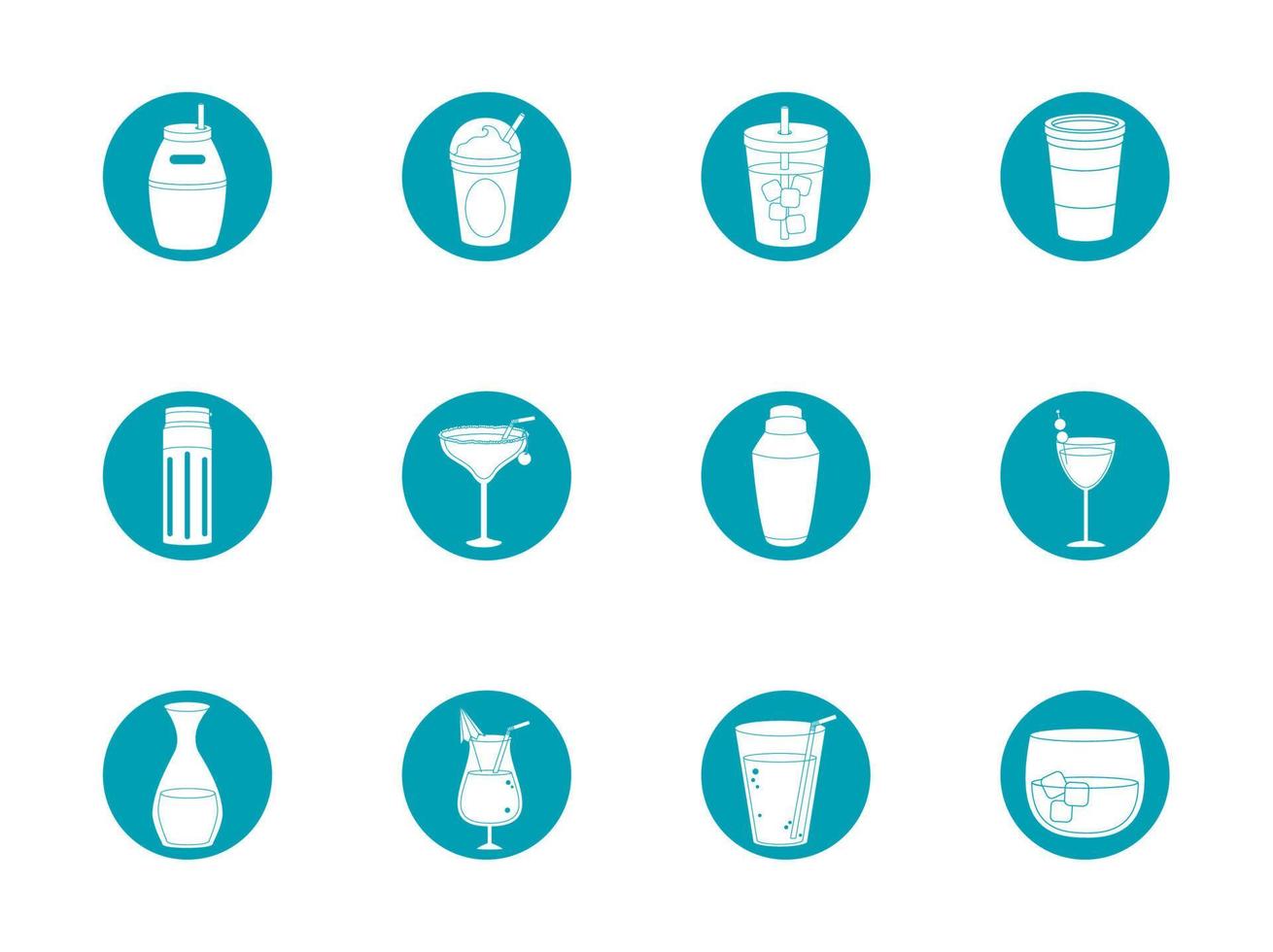 drinks beverage glass cups bottle alcoholic liquor icons set blue block style icon vector