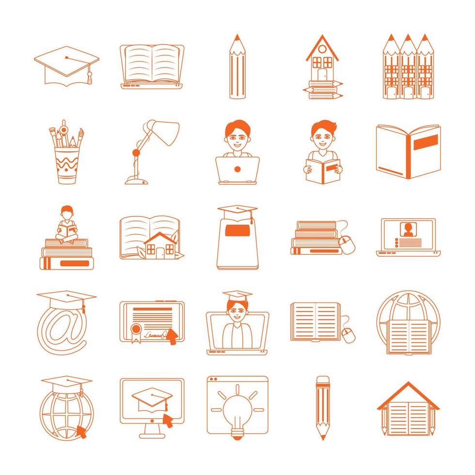 home education school learn supplies icons set line color style icon vector