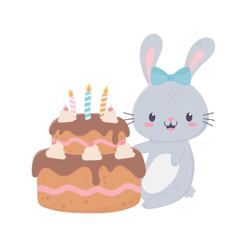 happy birthday cute rabbit cake with candles celebration decoration vector