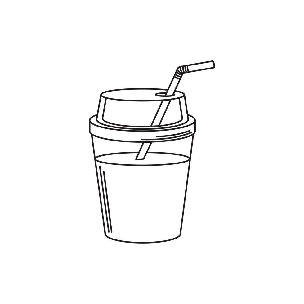drinks cold refresh plastic cup with straw line style icon vector