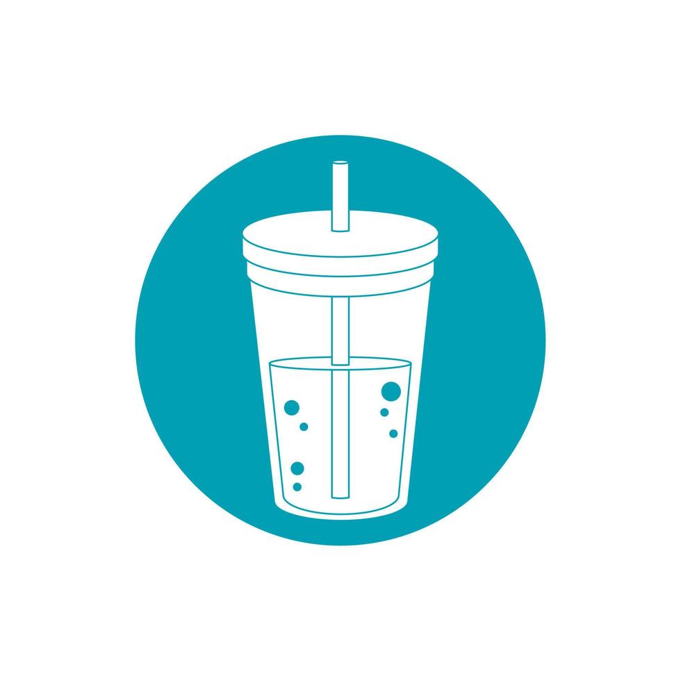 drinks disposable cup beverage with cap and straw blue block style icon vector