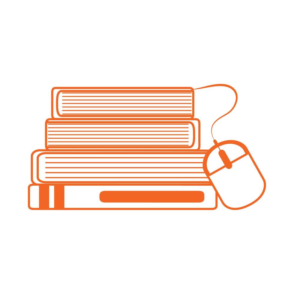 pila de libros conectado ratón hogar educación línea color estilo icono vector