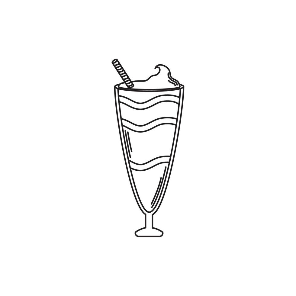 drinks tall glass cup with cream and straw line style icon vector