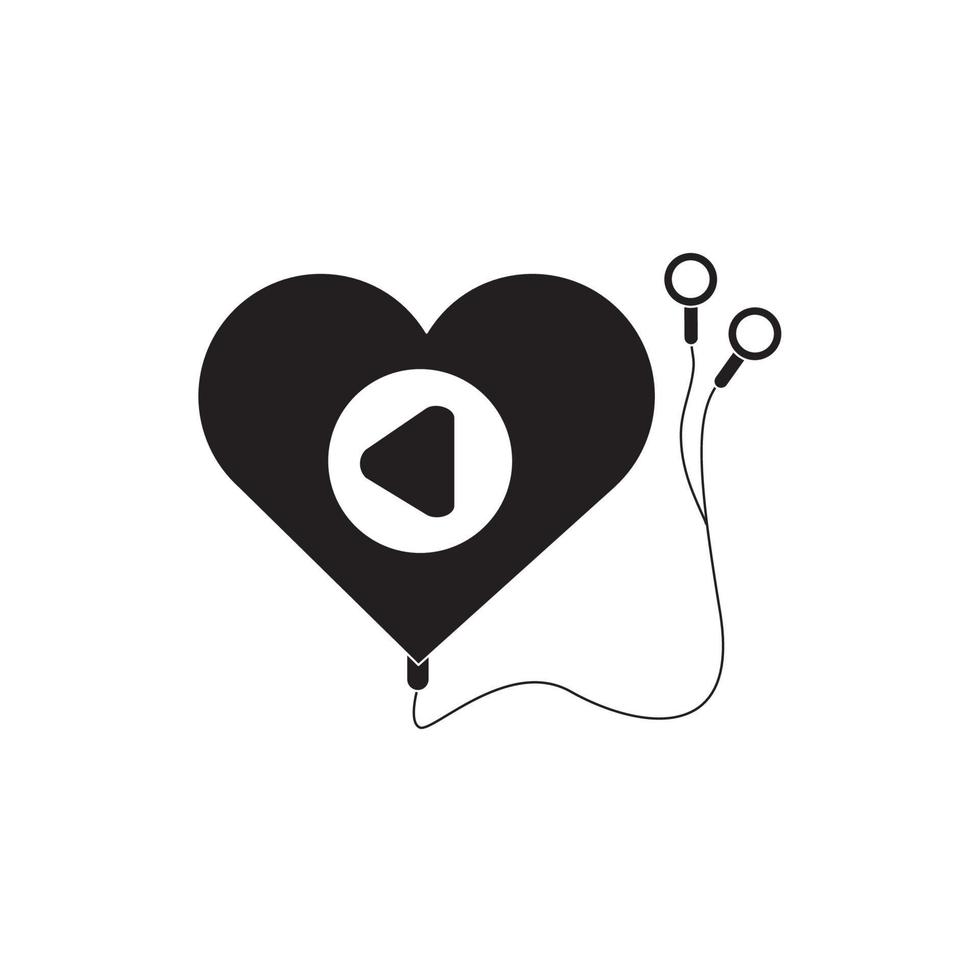 mp3 auriculares en forma de corazón melodía sonido música silueta estilo icono vector