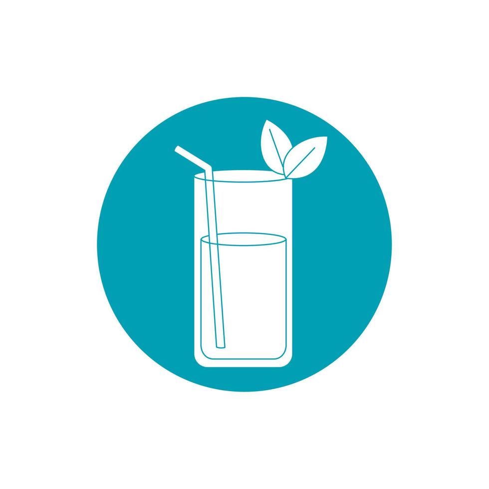 drinks glass cup liquor with mint leaves and straw blue block style icon vector