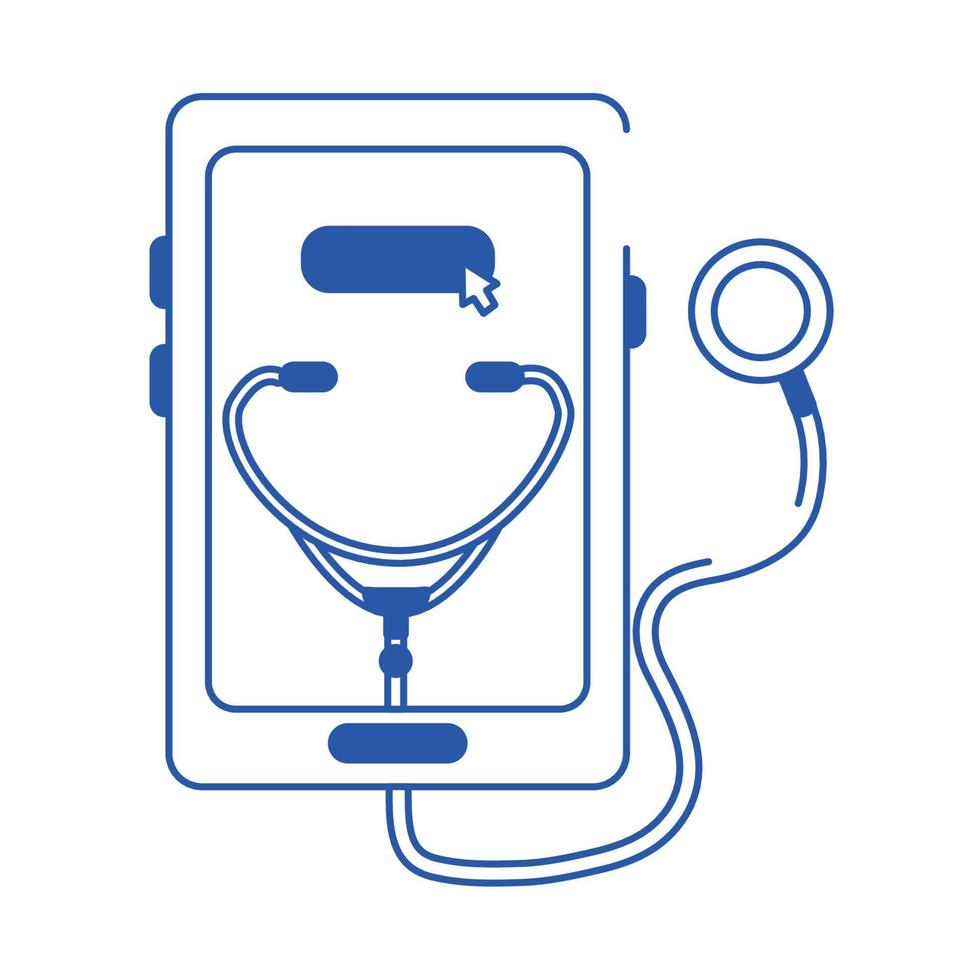 online doctor smartphone stethoscope medical diagnostic care blue line style icon vector