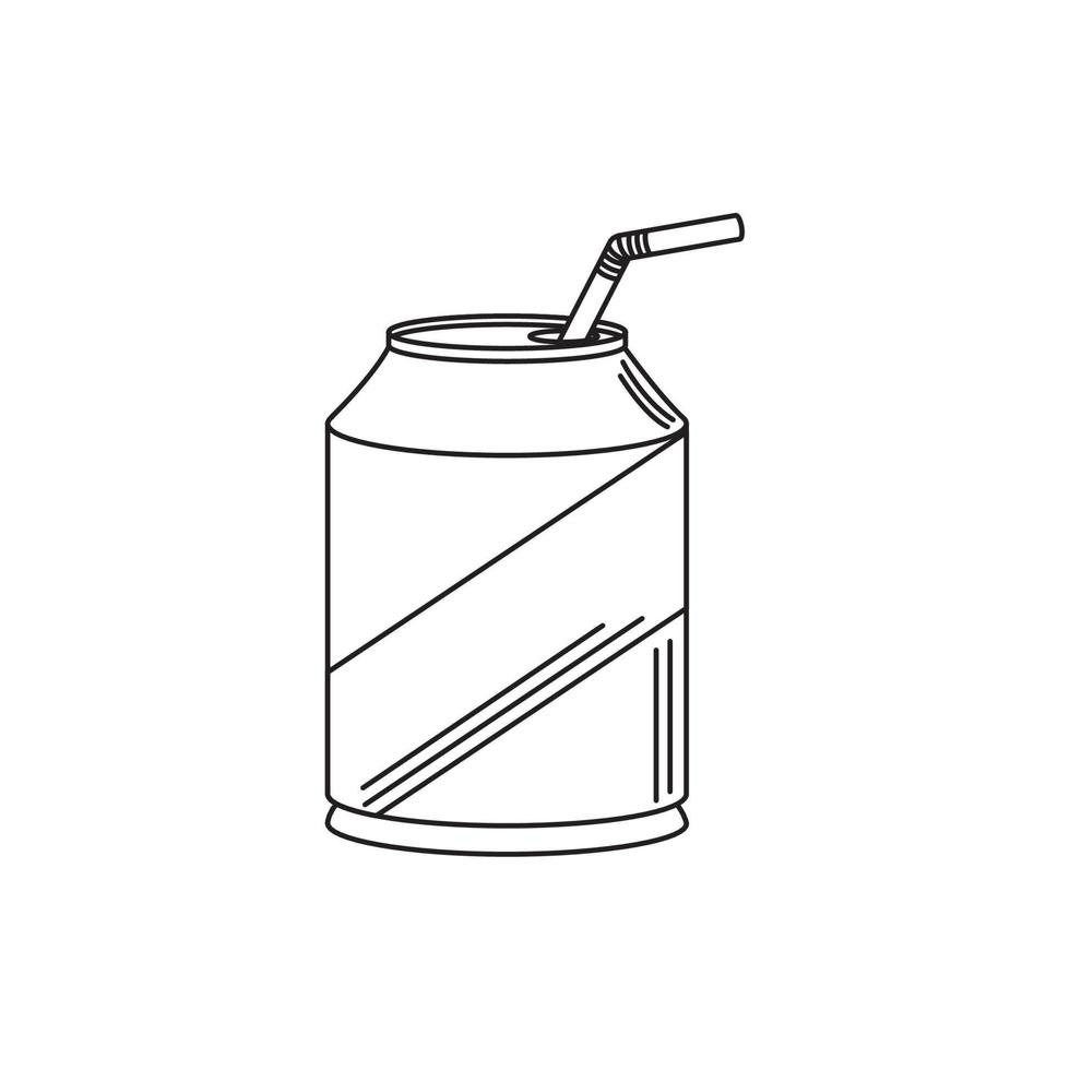 bebidas lata de bebida con icono de estilo de línea de paja vector