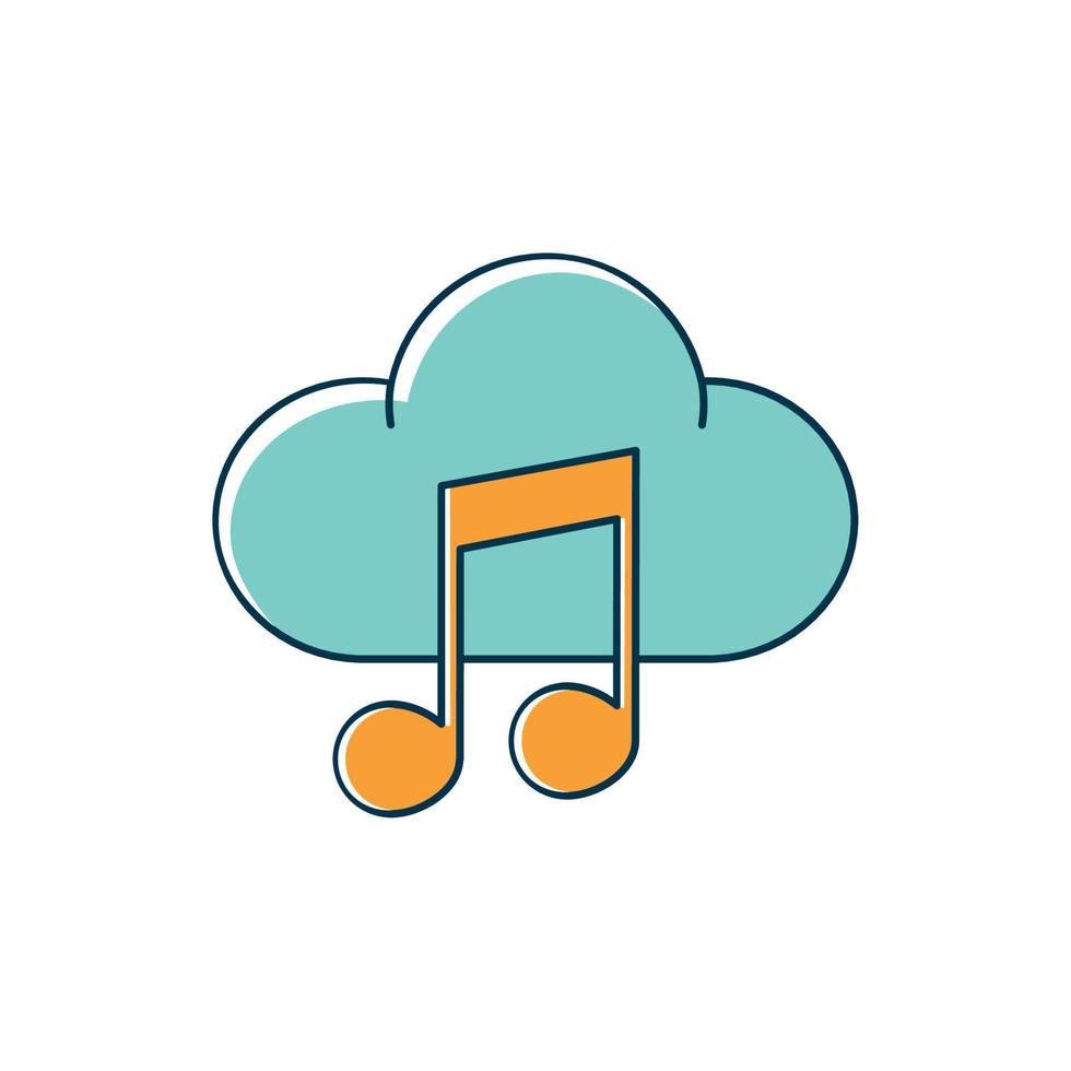 cloud computing note musical melody sound music line and fill style vector